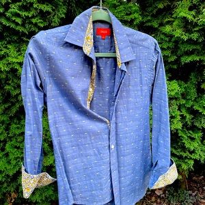 Blue button up with yellow paisley